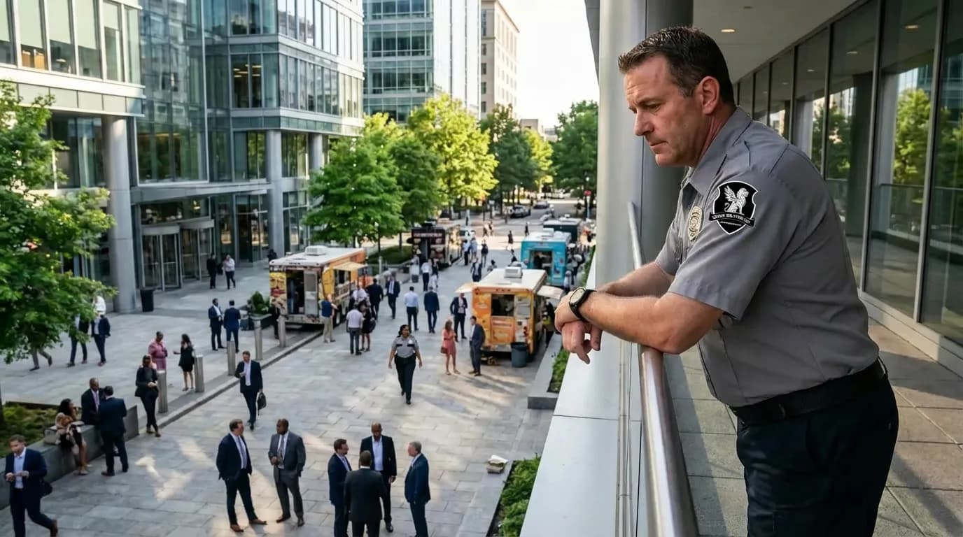 Security responding to a workplace safety incident in office building common area