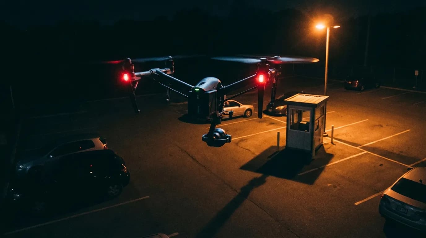 Drone providing overnight security monitoring