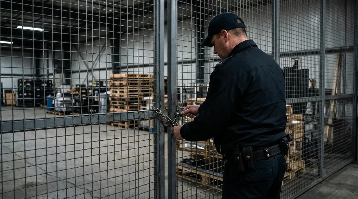 Security personnel managing access control at warehouse loading dock