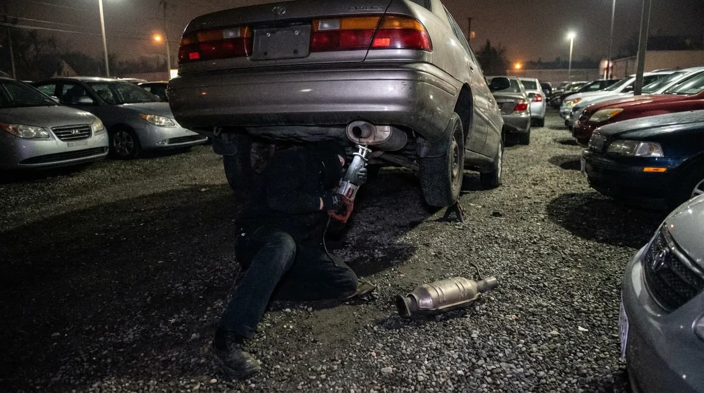 Security personnel monitoring automotive parts storage to prevent theft