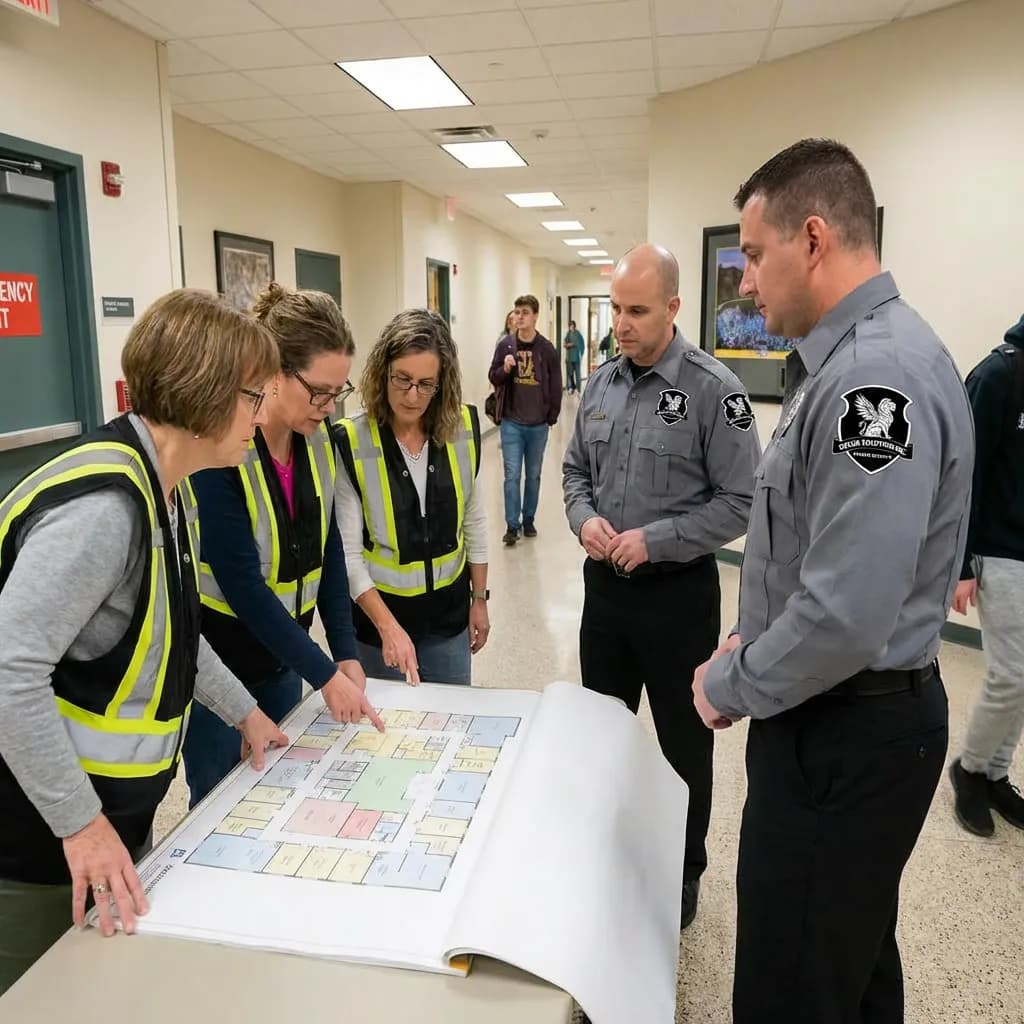 Emergency response drill at school campus