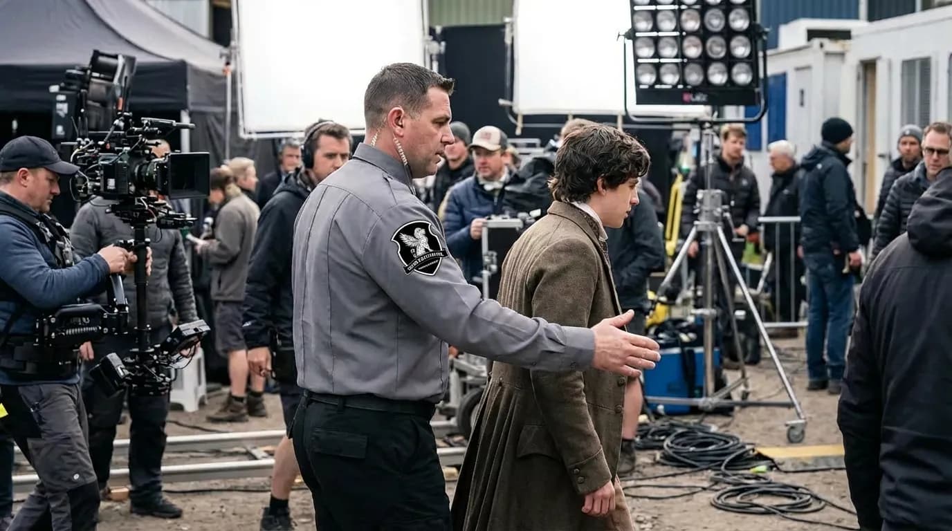 Security personnel ensuring safety of talent and crew on film set