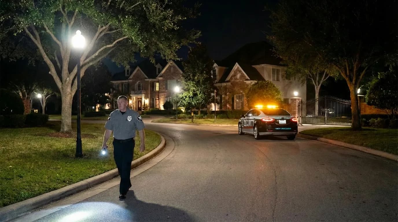 Security patrol during overnight hours in gated community