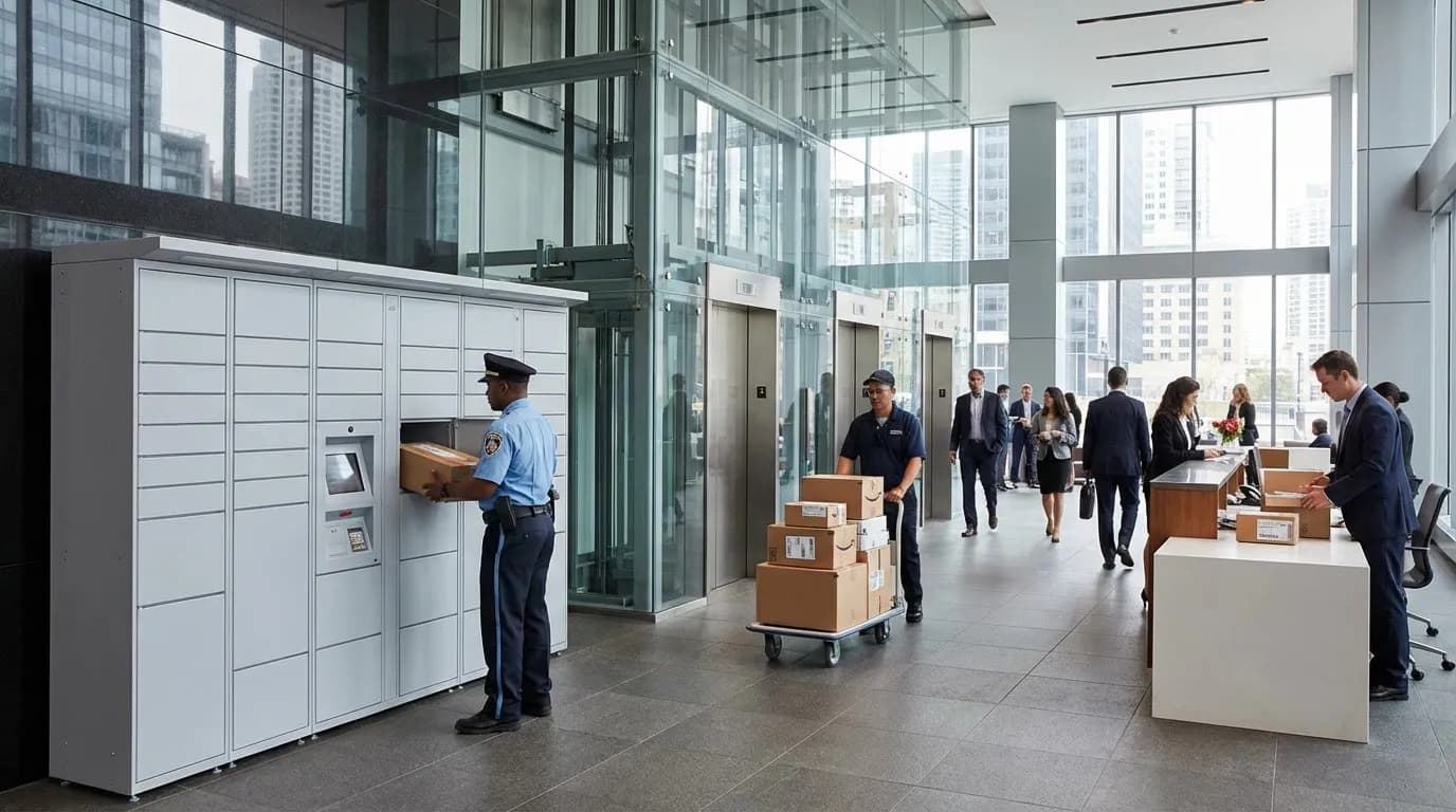 Security monitoring package delivery area in high-rise building