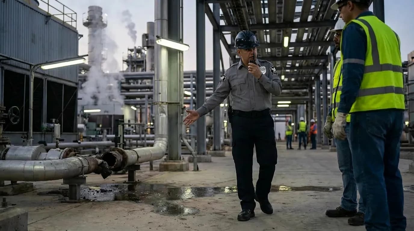 Security personnel responding to industrial incident